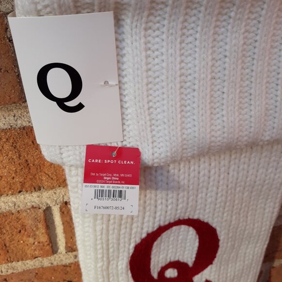 Knit Monogram Christmas Stocking - White - Letter Q - Picture 3 of 5